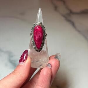 Large Faceted Ruby Teardrop Statement Ring: 925 Sterling Silver • Size 7